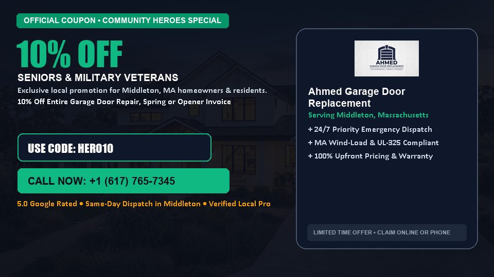 Ahmed Garage Door Replacement 10% OFF Seniors & Military Veterans in Middleton, MA